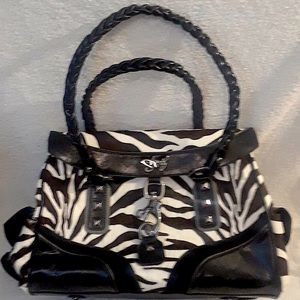 Sharif HANDBAG SATCHEL ZEBRA Print CALF Hair LEATHER Black/Brown/White